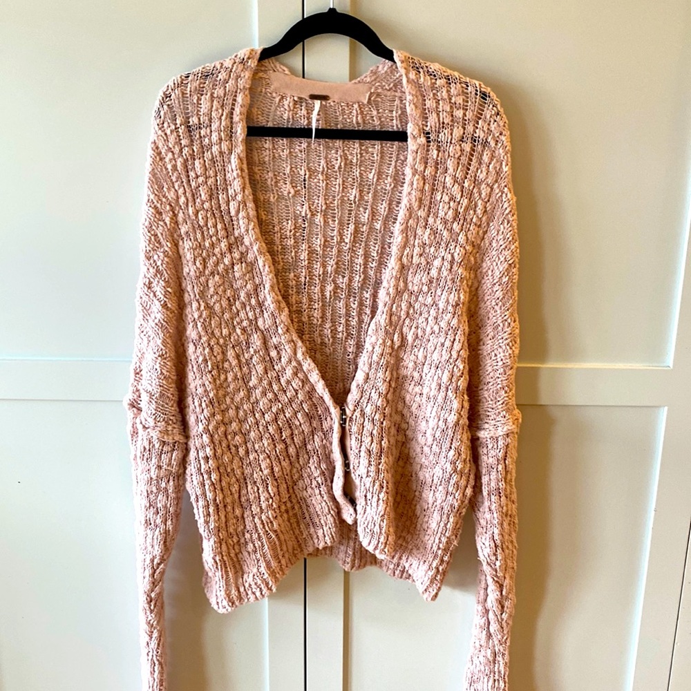 Free People Loose Knit Cardigan in Rose Pink